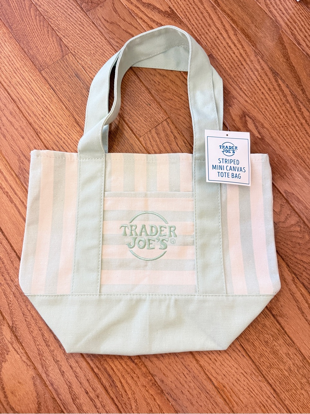 Trader Joe's Mint & Cream Striped Mini Canvas Tote